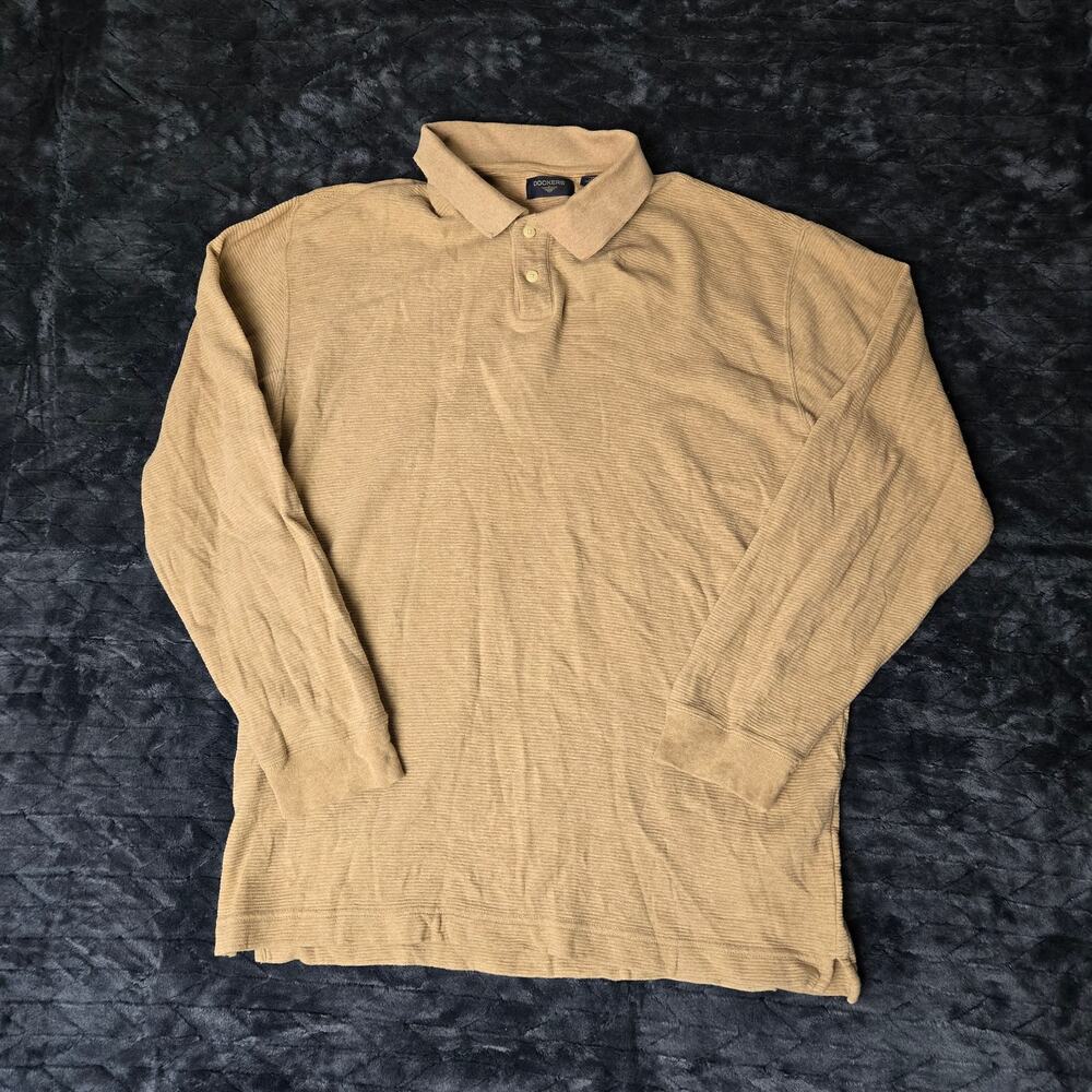 Vintage Dockers Light Brown Ribbed Collared Long Sleeve Polo Shirt - Size L